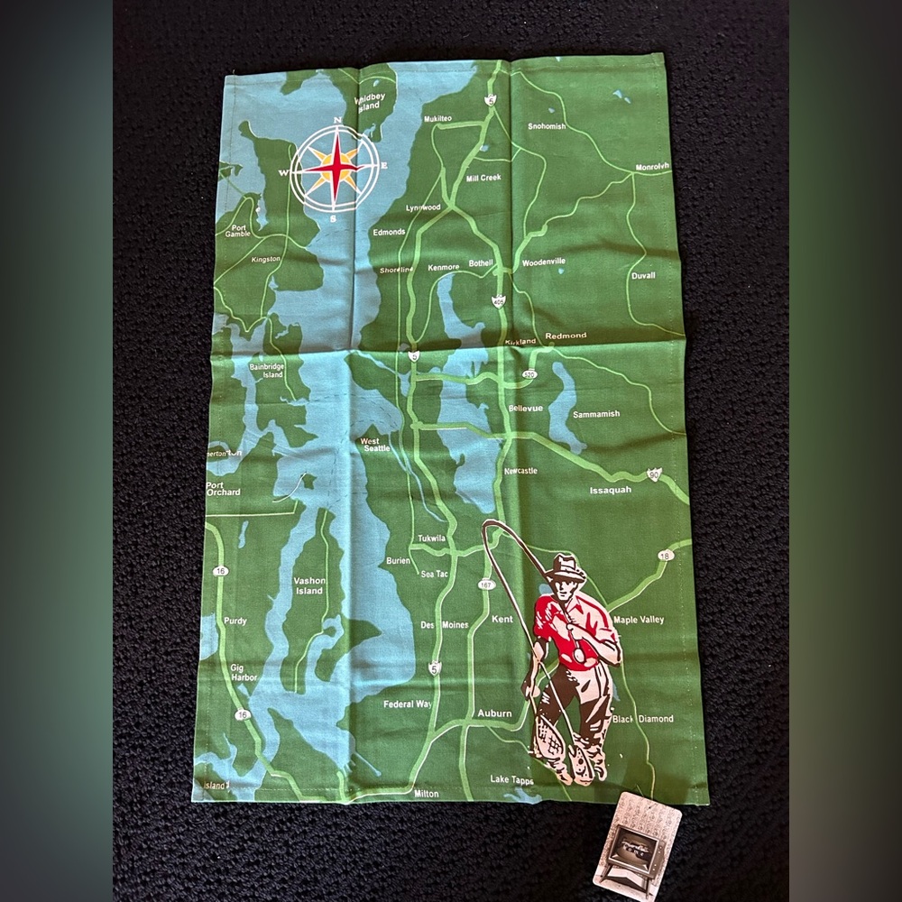 Fisherman 🎣 Green Map Print Kitchen Towel